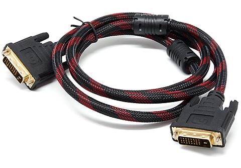 CABLE DVI A DVI  -  5 METROS ( 5 M ) /  MACHO - MACHO  /  24 + 1 / MALLA NEGRO ROJO